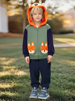 Little Maven Kid Boys Fox Print Jacket and Pants Set