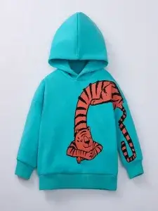 Little Maven Boys Tiger Pattern Hooded Fleece Sweatshirt