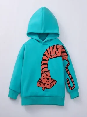 Little Maven Boys Tiger Pattern Hooded Fleece Sweatshirt