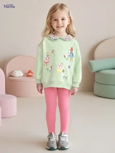 Little Maven Girls Cotton Angel Embroidery Sweatshirt Set