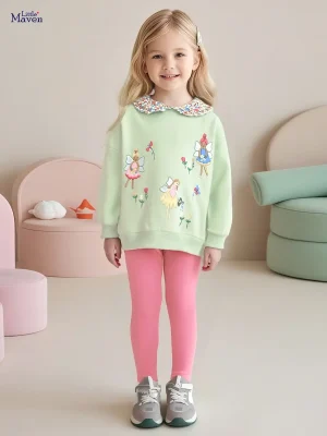 Little Maven Girls Cotton Angel Embroidery Sweatshirt Set