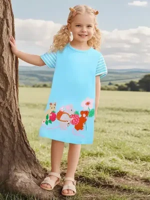 Little Maven Kid Girls Animal Mouse Embroidered Cotton Dress