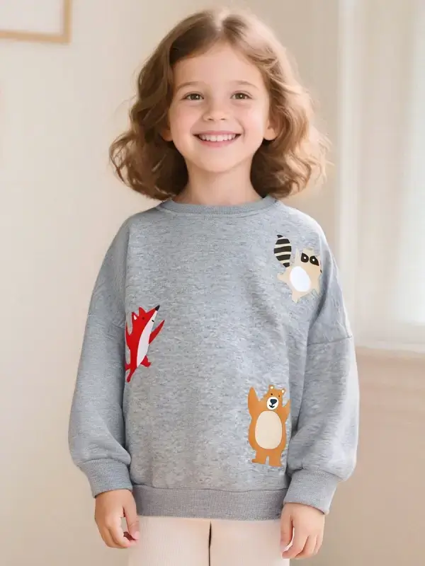 Little Maven Kid Girls Animal Print Cotton Fleece Warm Sweatshirt 2 Little Maven Kid Girls Animal Print Cotton Fleece Warm Sweatshirt - Image 2