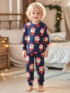 Little Maven Santa Print Cotton Pajama Set for Kids