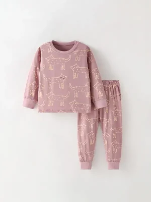 Little Maven Kid Girls Cat Print Cotton Pajama Set