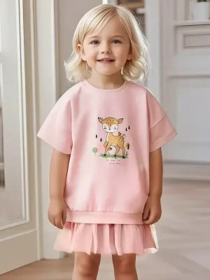 Little Maven Kid Girls Deer Print Cotton Sweatshirt Dress