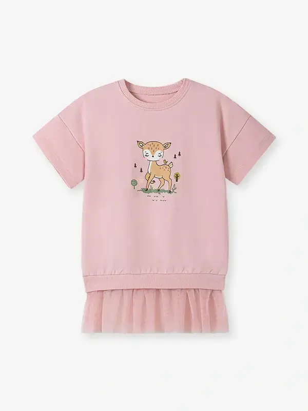 Little Maven Kid Girls Deer Print Cotton Sweatshirt and Mesh Dress 2 Little Maven Kid Girls Deer Print Cotton Sweatshirt and Mesh Dress - Image 2