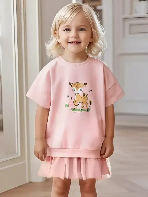 Little Maven Kid Girls Deer Print Cotton Sweatshirt and Mesh Dress 1 Little Maven Kid Girls Deer Print Cotton Sweatshirt Dress