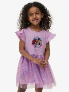 Little Maven Frozen Print Cotton Mesh Dress for Girls