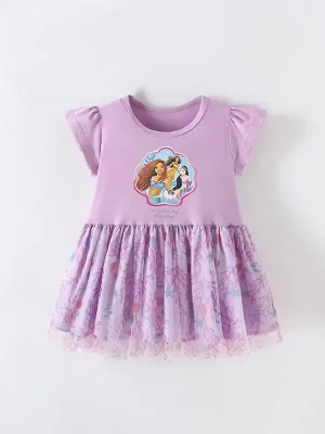 Little Maven Frozen Print Cotton Mesh Dress for Girls