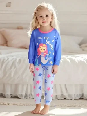 Little Maven Kid Girls Mermaid Letter Print Pajama Set