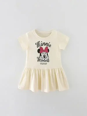 Little Maven Kid Girls Mickey Mouse Print Cotton Dress