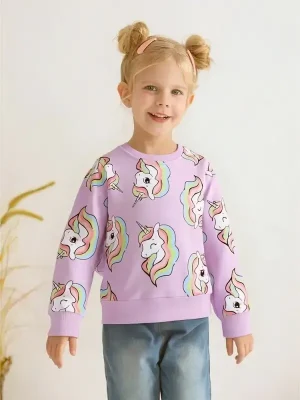 Little Maven Kid Girls Purple Unicorn Print Sweatshirt