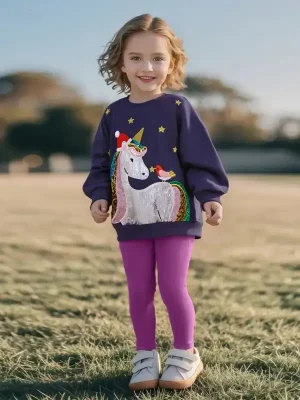 Little Maven Kid Girls Sequined Unicorn Sweatshirt Set