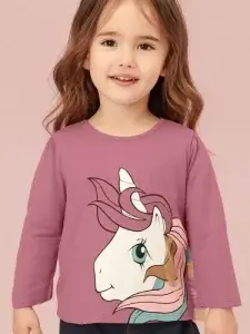 Little Maven Kid Girls Unicorn Print Cotton Tee