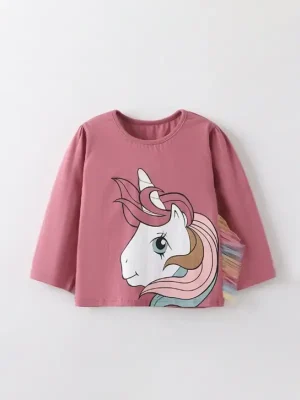 Little Maven Kid Girls Unicorn Print Cotton Tee
