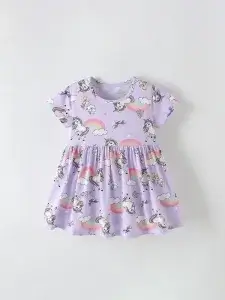 Little Maven Kid Girls Unicorn & Rainbow Cotton Dress