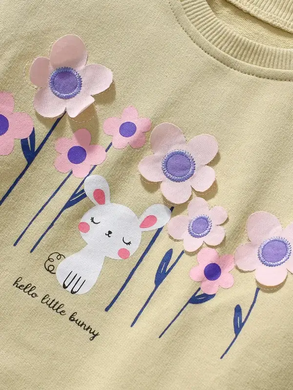 Little Maven Kid girls bunny and floral print cotton sweatshirt & striped leggings 5 Little Maven Kid girls bunny and floral print cotton sweatshirt & striped leggings - Image 5