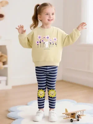 Little Maven Kid Girls Bunny and Floral Cotton Outfit