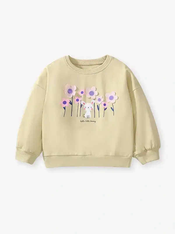 Little Maven Kid girls bunny and floral print cotton sweatshirt & striped leggings 2 Little Maven Kid girls bunny and floral print cotton sweatshirt & striped leggings - Image 2