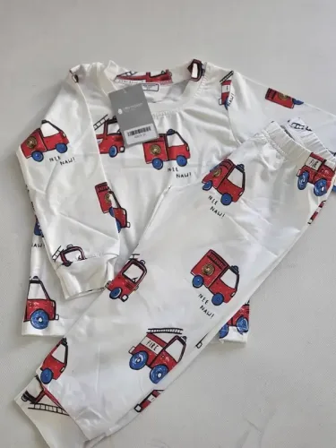 Little Maven Kid Boys Cartoon Fire Truck Print Cotton Pajama Set photo review