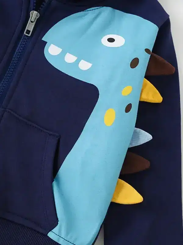 Little Maven Kid Boys 3D Dinosaur Pattern Cotton Hooded Jacket 2 Little Maven Kid Boys 3D Dinosaur Pattern Cotton Hooded Jacket - Image 2