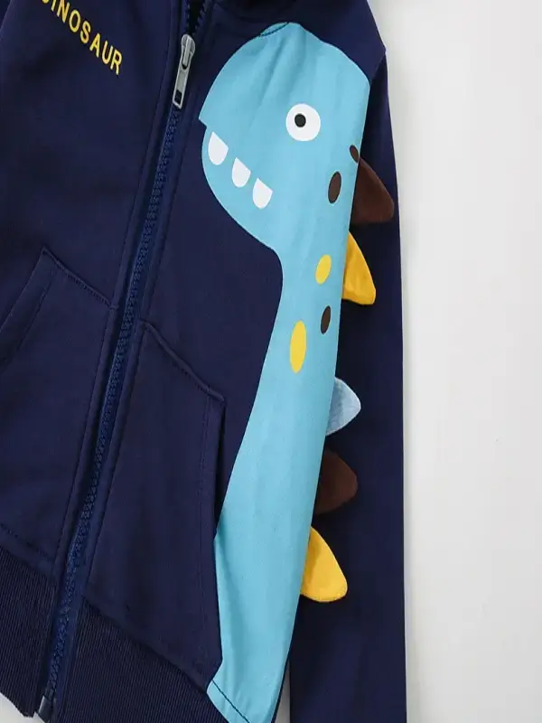 Little Maven Kid Boys 3D Dinosaur Pattern Cotton Hooded Jacket 5 Little Maven Kid Boys 3D Dinosaur Pattern Cotton Hooded Jacket - Image 5