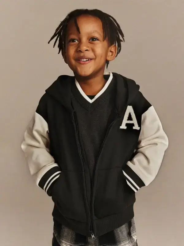 Little Maven Kid Boys A-lettered cotton color-block striped hooded jacket 2 Little Maven Kid Boys A-lettered cotton color-block striped hooded jacket - Image 2