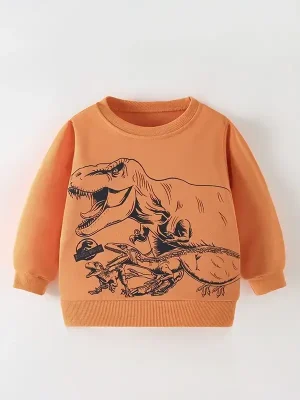 Little Maven Kid Boys Dinosaur Print Cotton Pullover Sweatshirt