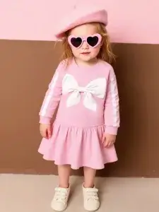 Little Maven Kid Girls Bow Pattern Cotton Striped Dress