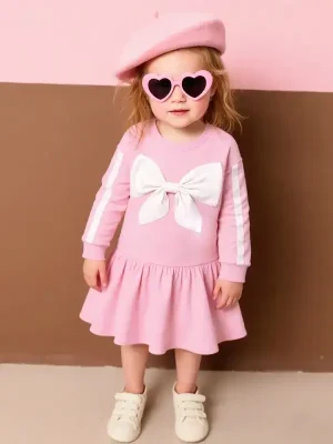 Little Maven Kid Girls Bow Pattern Cotton Striped Dress