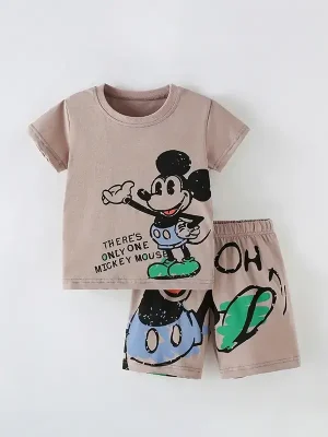 Little Maven Mickey Mouse Cotton Tee & Shorts Set