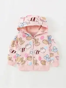 Little Maven Kid Girls Cute Pig Print Cotton Hooded Jacket