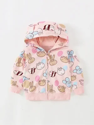 Little Maven Kid Girls Cute Pig Print Cotton Hooded Jacket