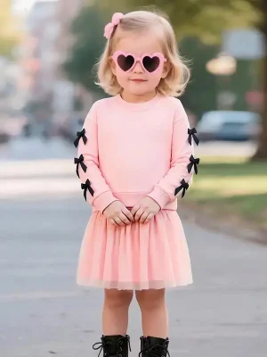 Little Maven Kid Girls Bowknot Cotton Mesh Dress