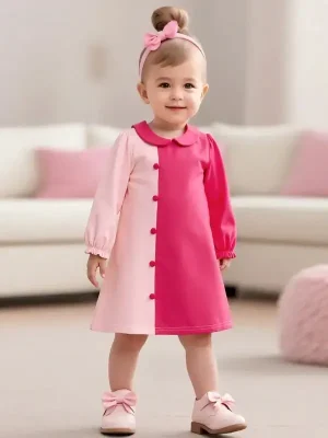 Little Maven Kid Girls Doll Collar Colorblock Dress