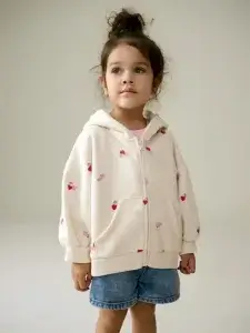 Little Maven Girls Heart Print Cotton Hooded Jacket