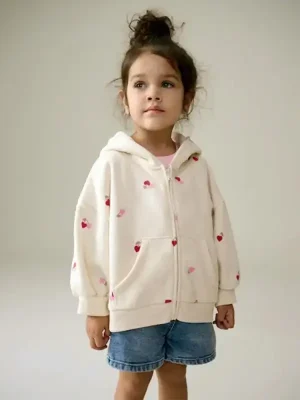 Little Maven Girls Heart Print Cotton Hooded Jacket
