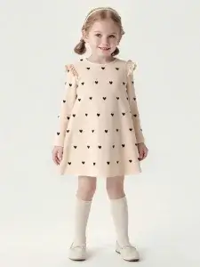 Little Maven Kid Girls Heart Print Cotton Long-Sleeved Dress