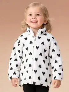 Little Maven Kid Girls Heart Printed Cotton Fleece Jacket
