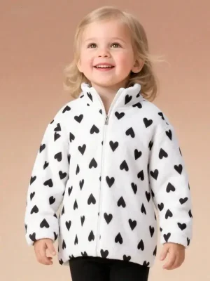 Little Maven Kid Girls Heart Printed Cotton Fleece Jacket
