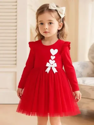 Little Maven Kid Girls Heart and Bow Mesh Dress