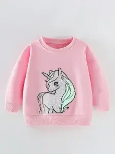 Little Maven Kid Girls Sequined Unicorn Cotton Pink Sweatshirt