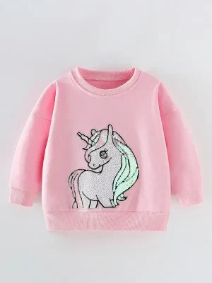 Little Maven Kid Girls Sequined Unicorn Cotton Pink Sweatshirt