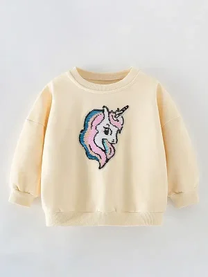 Little Maven Sequined Unicorn Cotton Pullover Sweatshirt