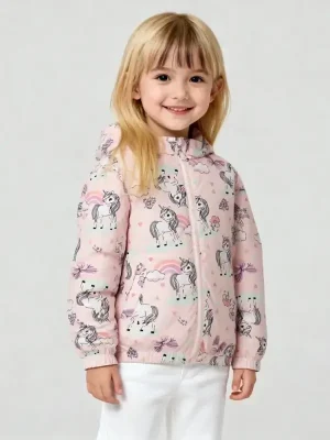 Little Maven Girls Unicorn Cotton Hooded Jacket