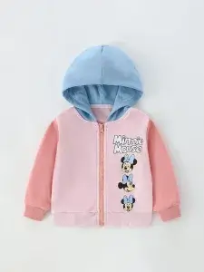 Little Maven Girls Mickey Mouse Color-Blocked Cotton Hooded Jacket