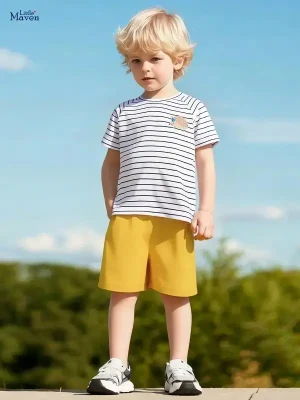 Little Maven Boys Cotton Striped Tee & Shorts Summer Set