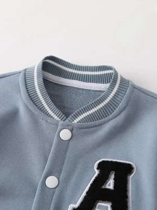 Little Maven Kid Boys A-Letter Embroidered Cotton Color-Blocked Stand Collar Jacket 3 Little Maven Kid Boys A-Letter Embroidered Cotton Color-Blocked Stand Collar Jacket - Image 3