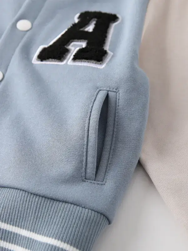 Little Maven Kid Boys A-Letter Embroidered Cotton Color-Blocked Stand Collar Jacket 4 Little Maven Kid Boys A-Letter Embroidered Cotton Color-Blocked Stand Collar Jacket - Image 4